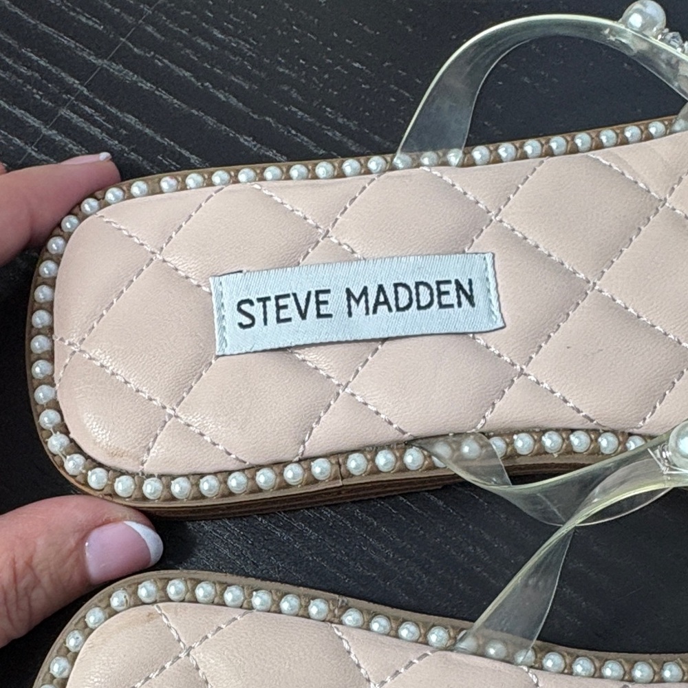 Steve Madden Pink Pearl-Embellished Clear-Strap Sandals - Picture 5 of 9